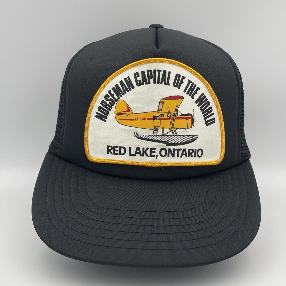 Vintage Norseman Capital Of The World Red Lake Ontario Airplane Trucker Hat Cap